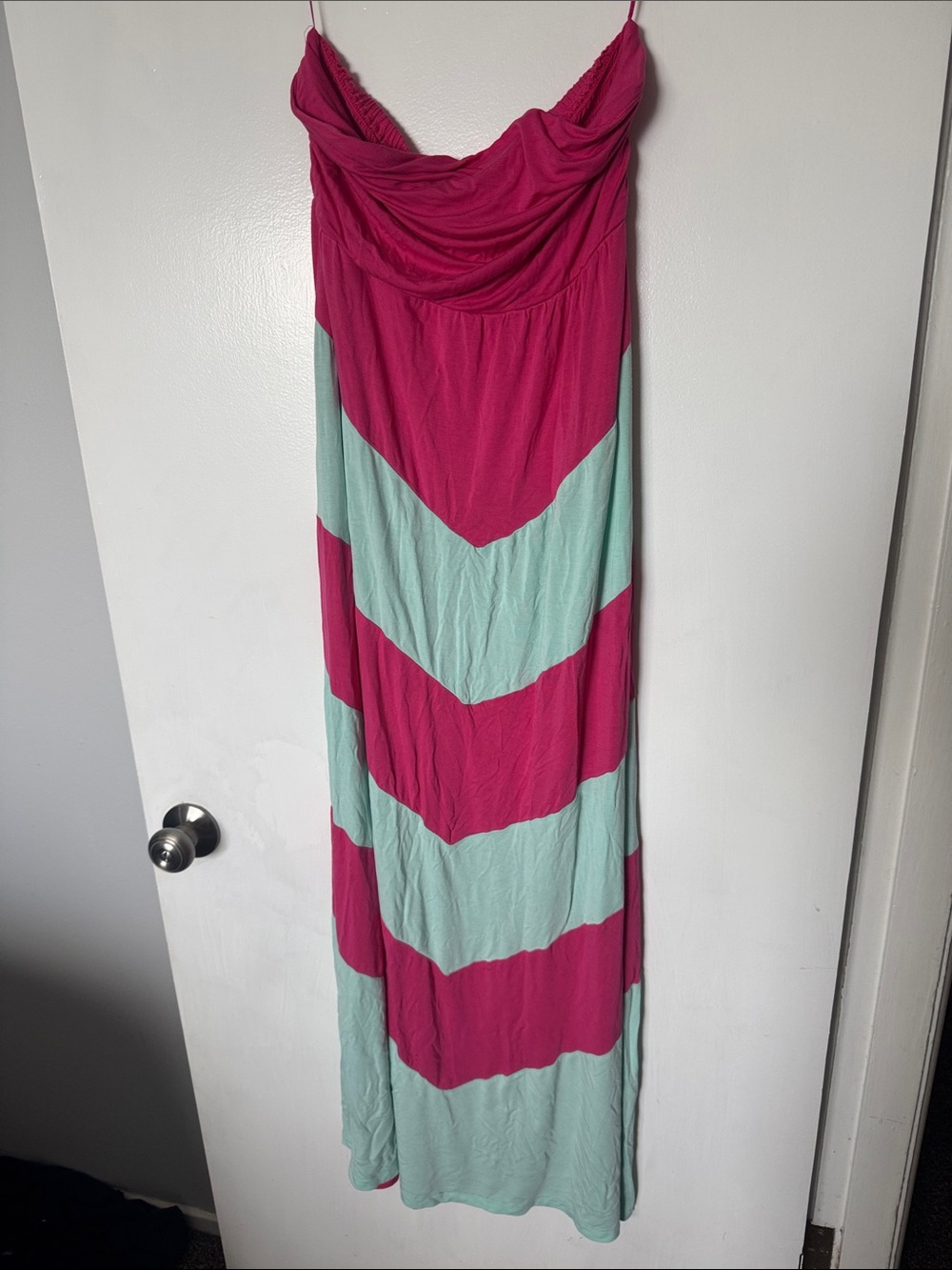 Design History Hot Pink Light Teal Bandeau Strapless Chevron Maxi Dress Large